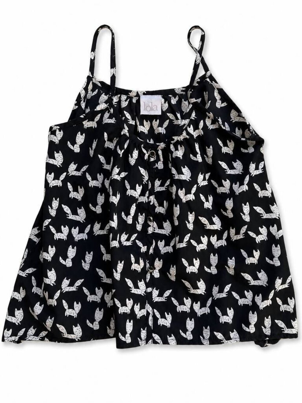 lola Black White Fox Print Button Front Cami Tank Top M